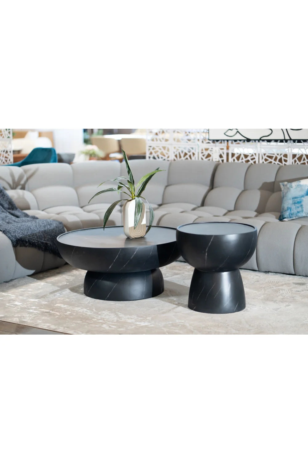 Luxury Black Fiberglass Coffee Table Modern Italian Style for Villa