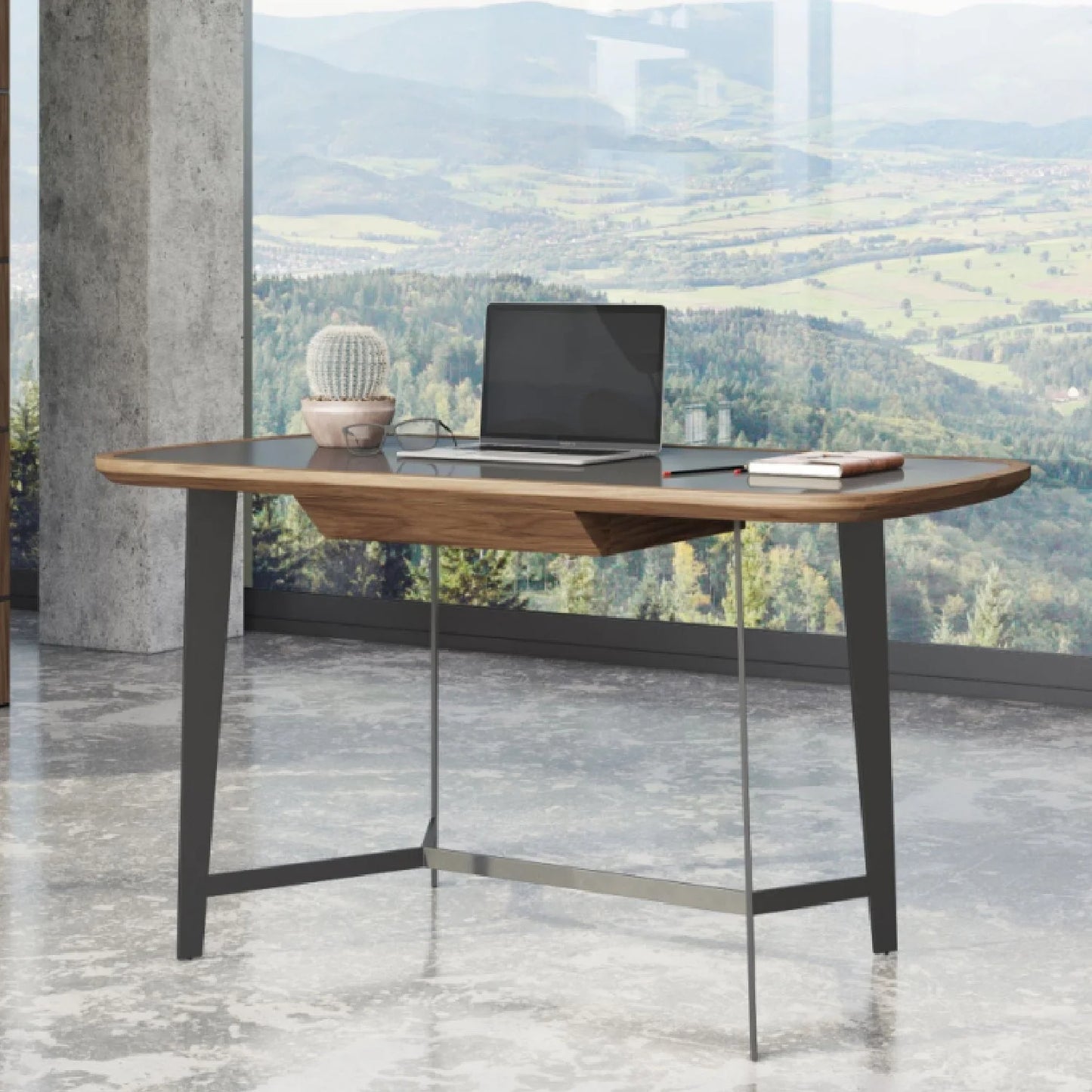 Luxury Black Glass 1-Drawer Modern Desk European Style for Villa