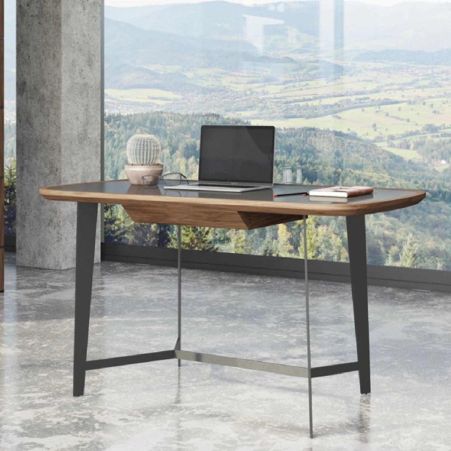 Luxury Black Glass 1-Drawer Modern Desk European Style for Villa