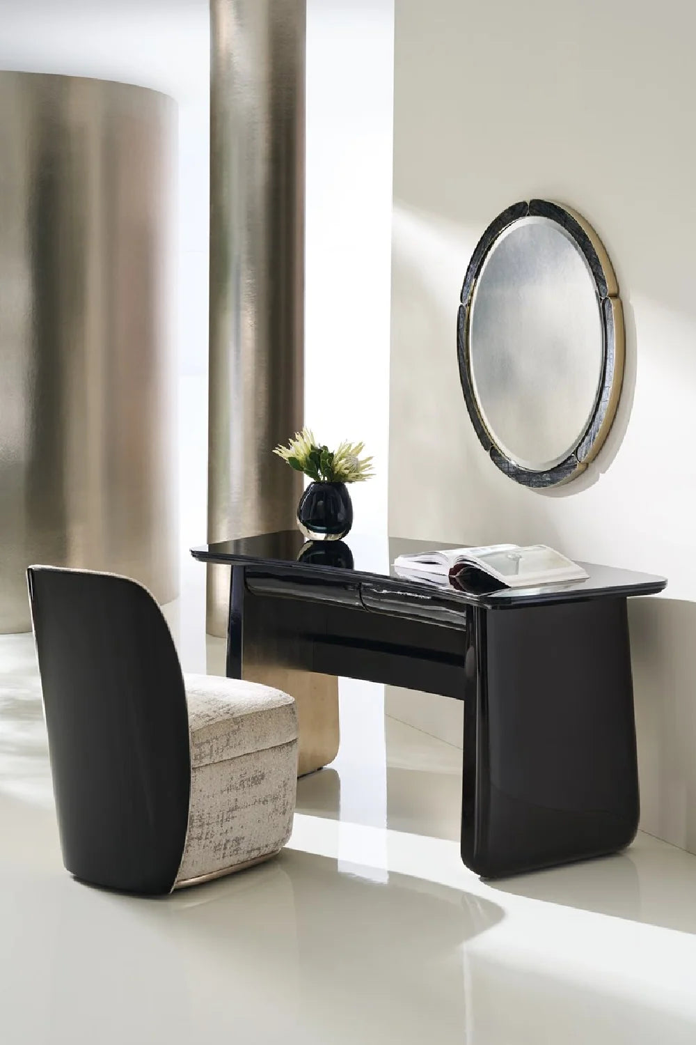 Luxury Black Glass 2-Drawer Modern Desk European Style for Villa
