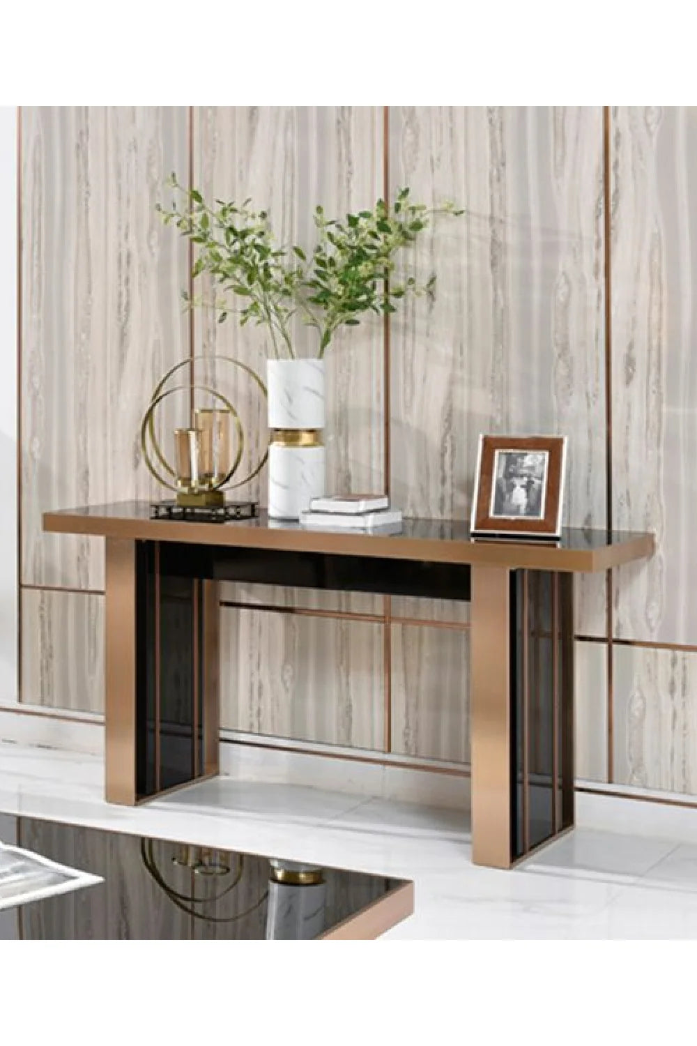 Luxury Black Glass Console Table Modern Italian Style for Villa