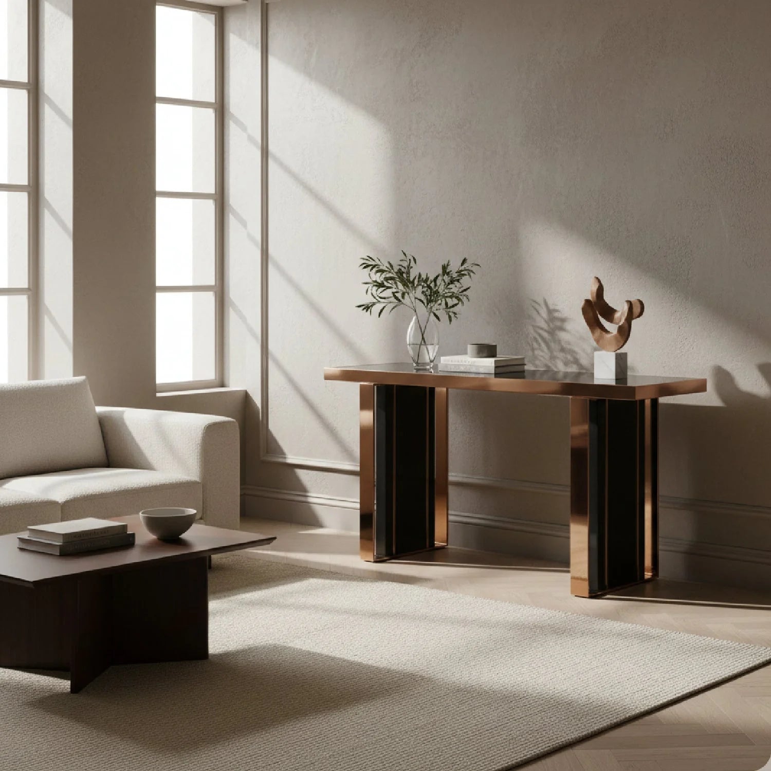 Luxury Black Glass Console Table Modern Italian Style for Villa