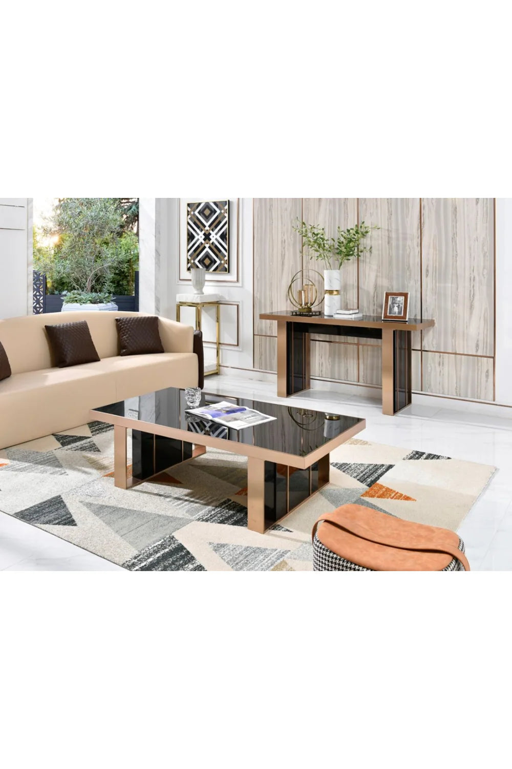 Luxury Black Glass Console Table Modern Italian Style for Villa