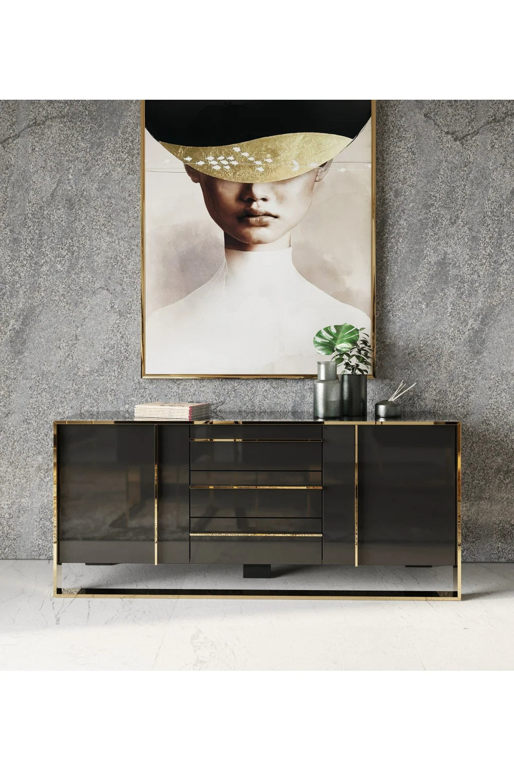 Luxury Black Gloss Sideboard European Style for Villa