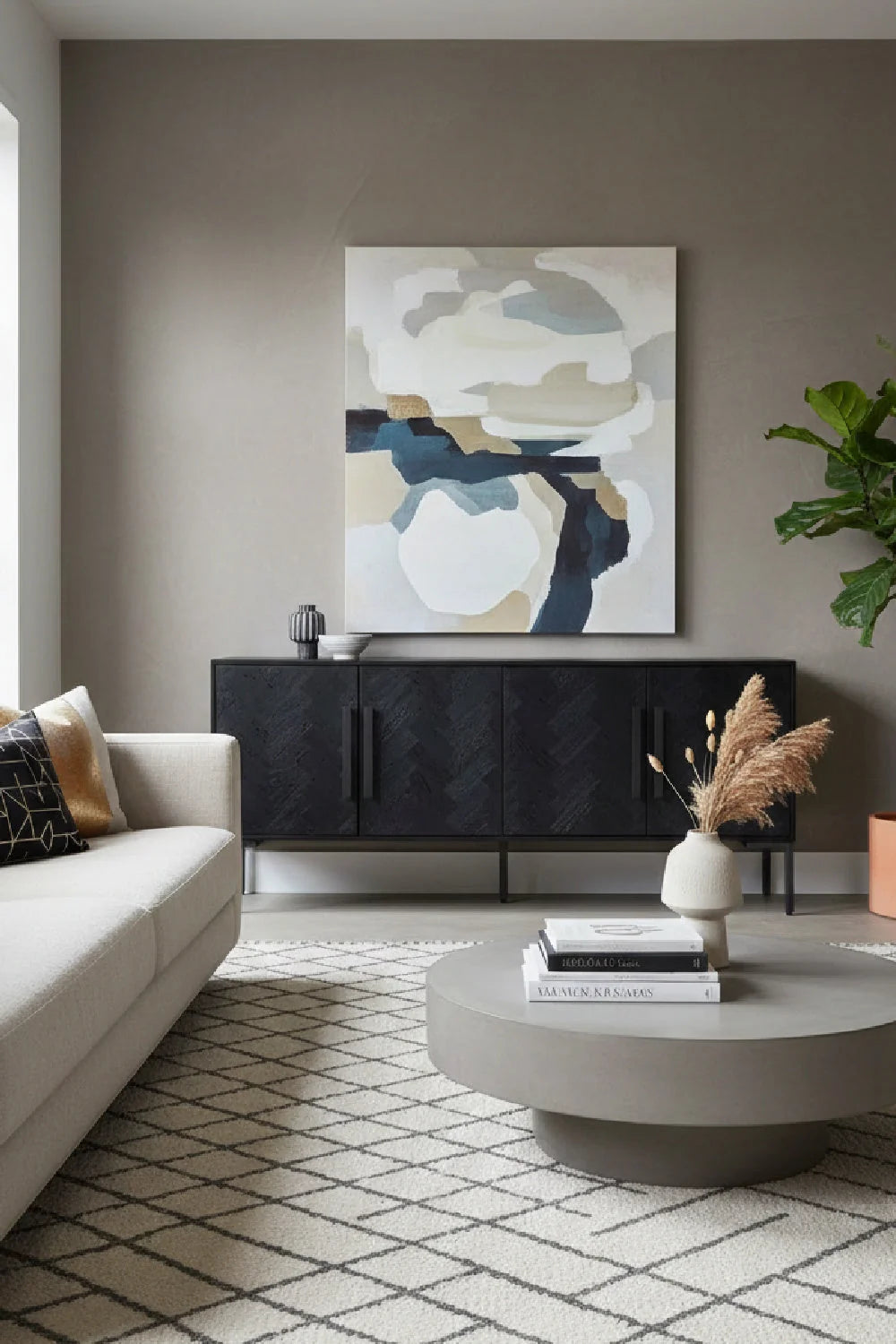 Luxury Black Herringbone 4-Door Sideboard European Style for Villa