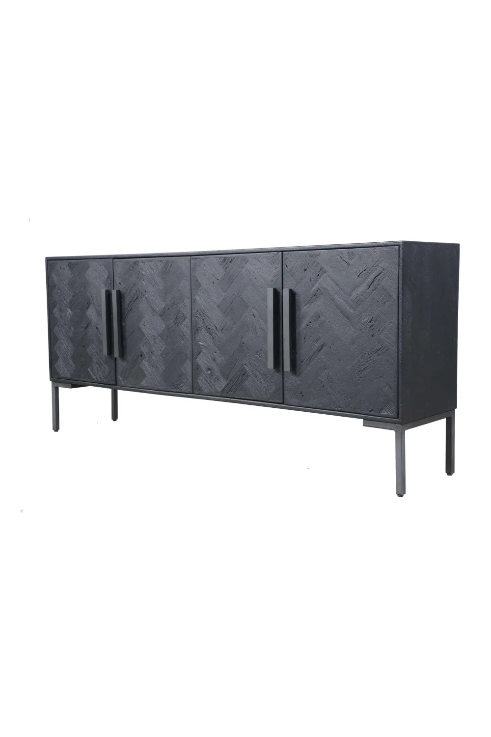 Luxury Black Herringbone 4-Door Sideboard European Style for Villa