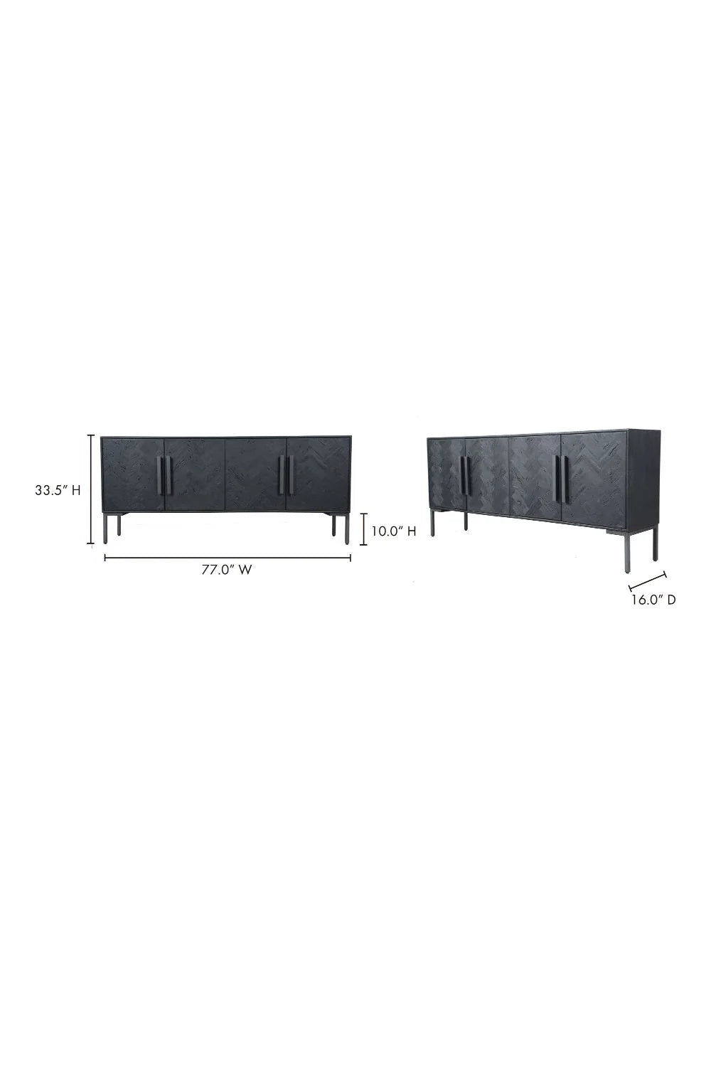 Luxury Black Herringbone 4-Door Sideboard European Style for Villa