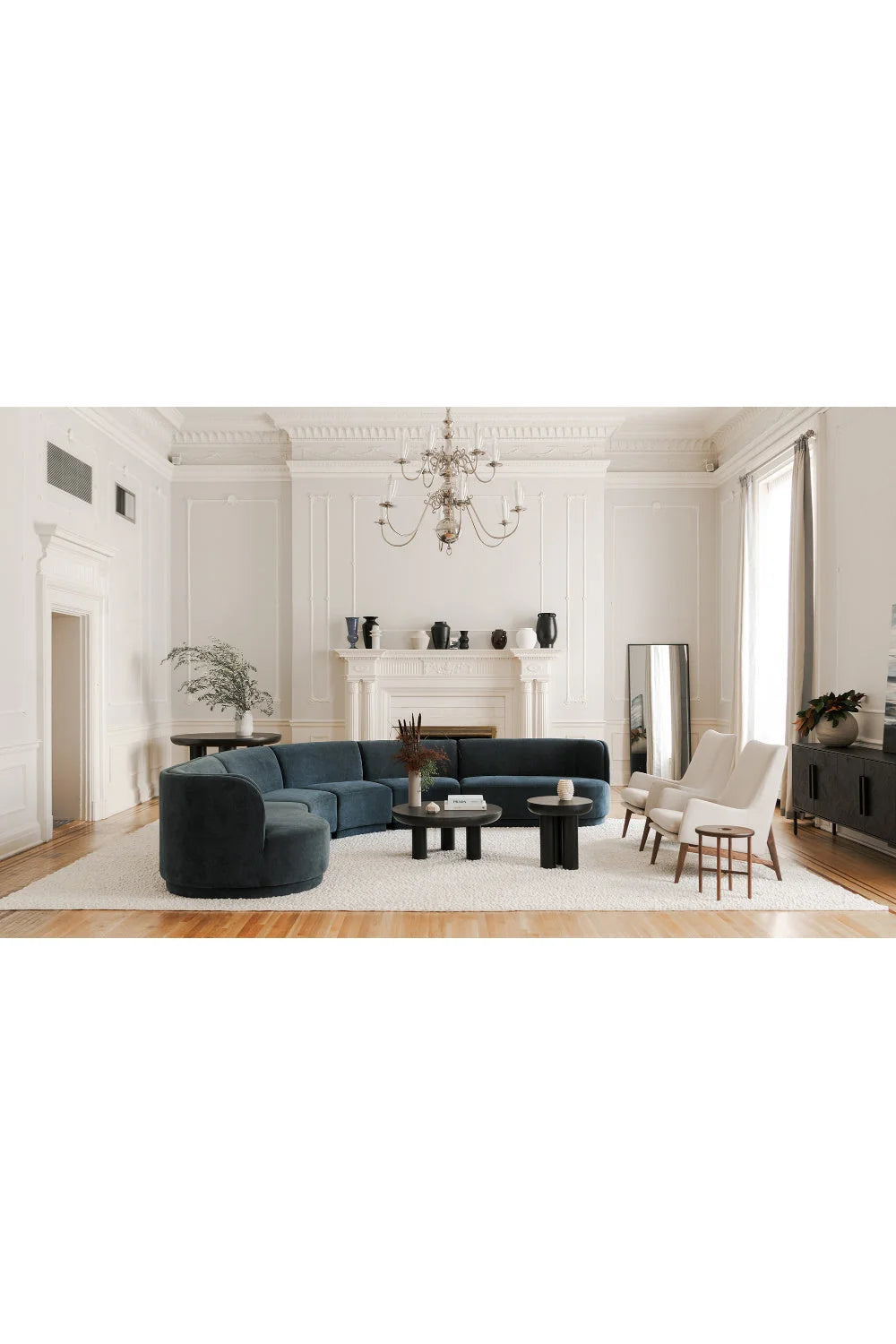 Luxury Black Herringbone 4-Door Sideboard European Style for Villa