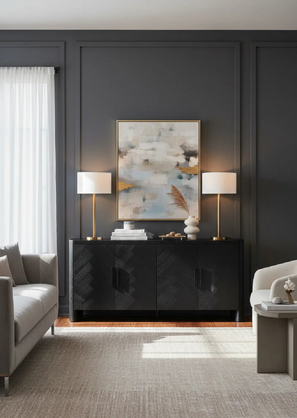 Luxury Black Herringbone Sideboard European Style for Villa