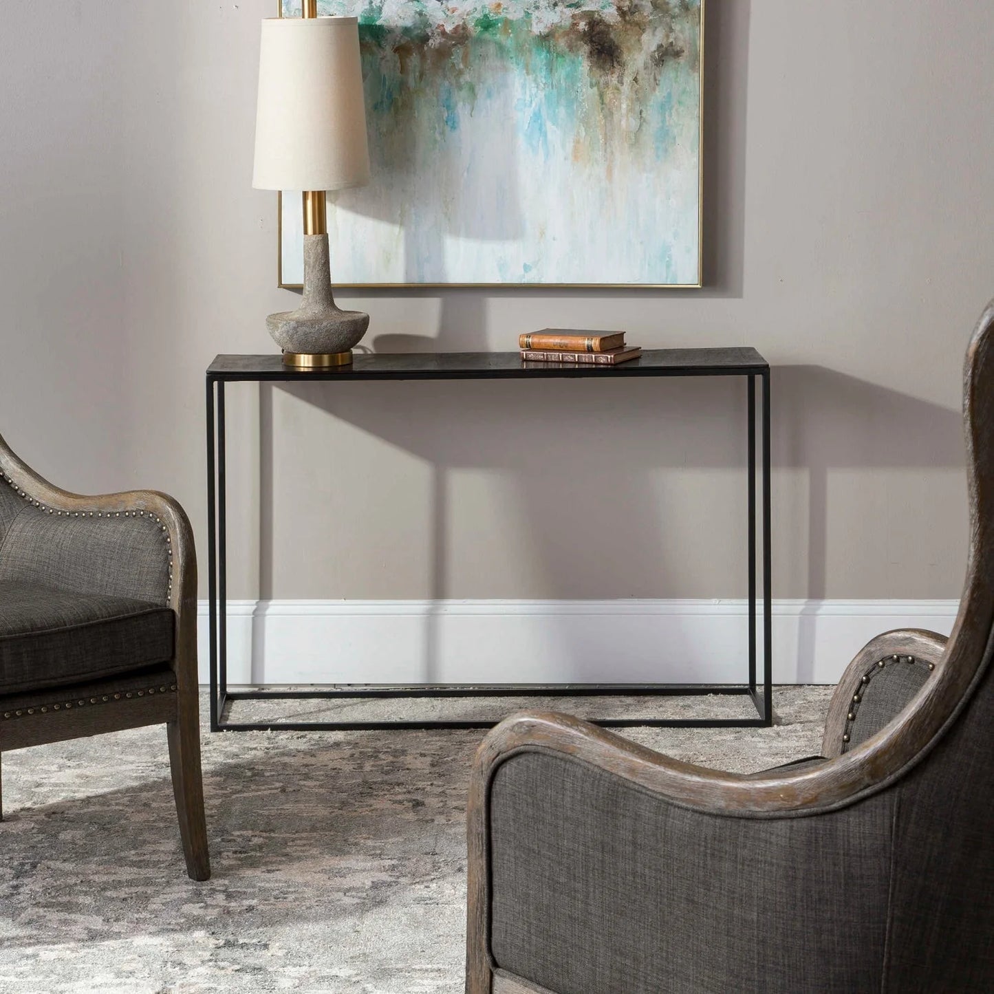 Luxury Black Iron Console Table Modern Italian Style for Villa