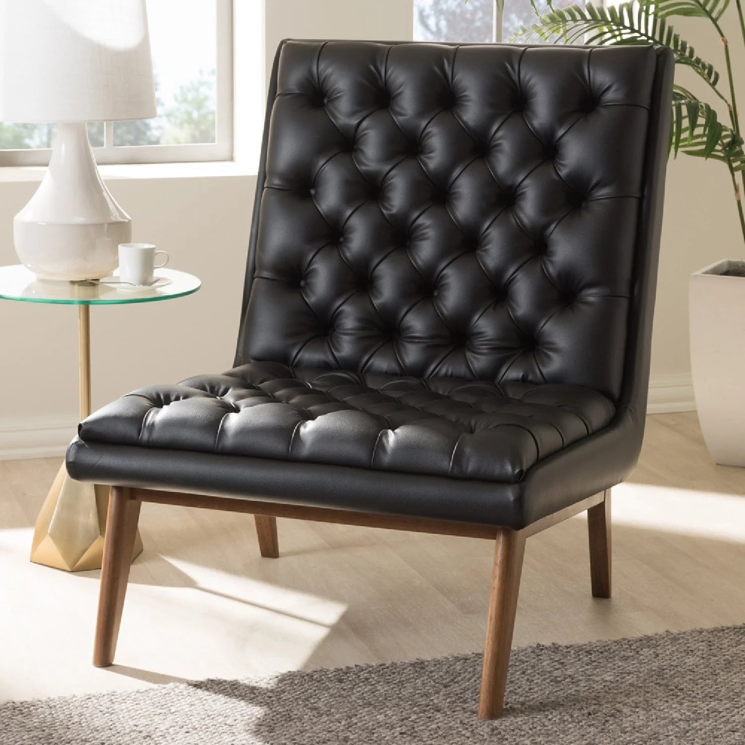 Luxury Black Leather Lounge Chair Modern Italian Style for Villa