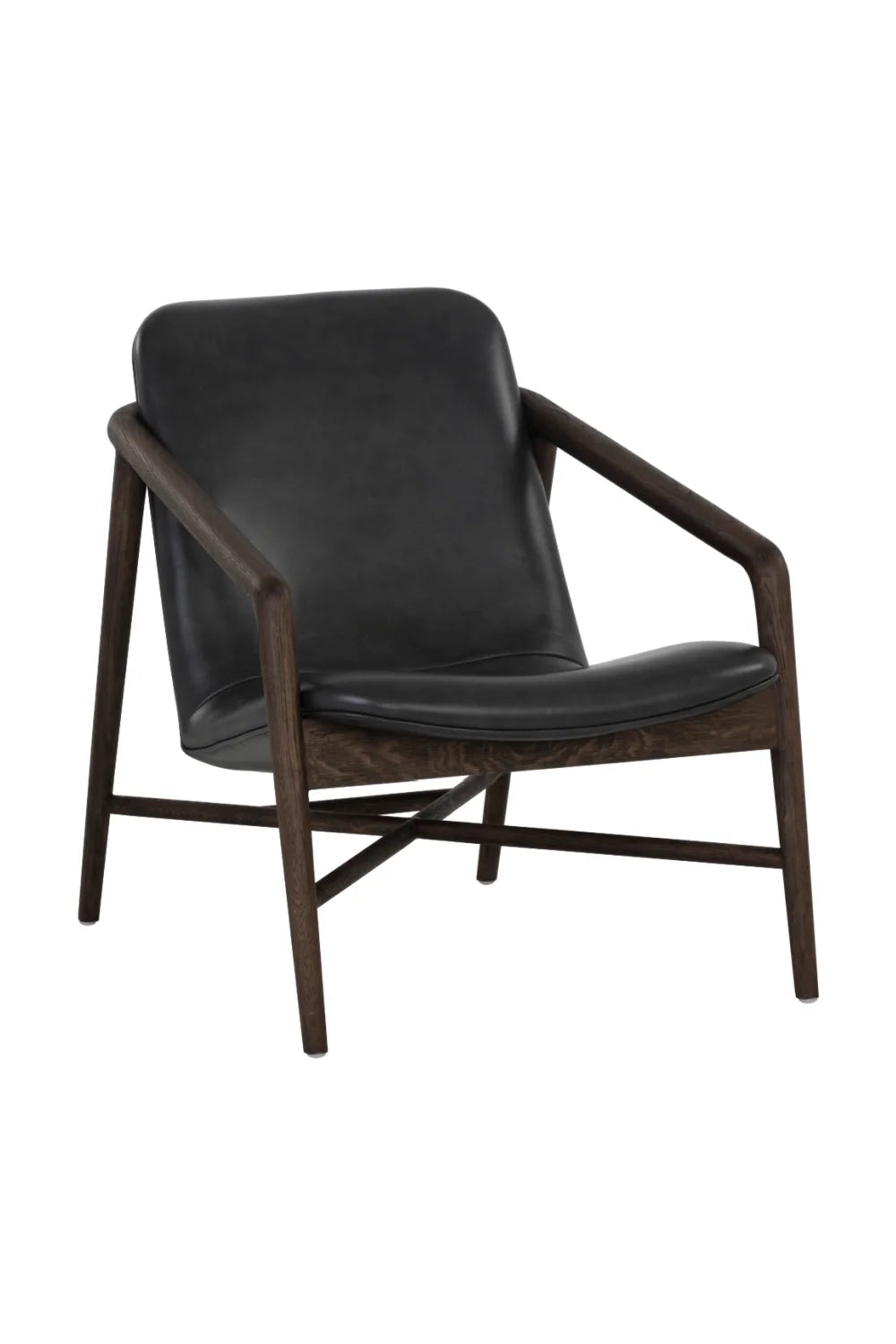 Luxury Black Leather Oak Lounge Chair European Style for Villa