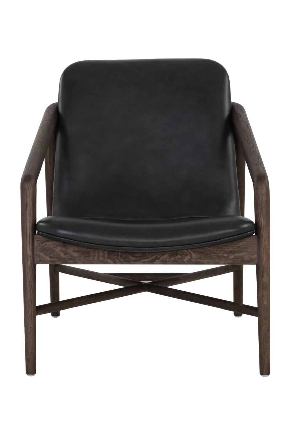 Luxury Black Leather Oak Lounge Chair European Style for Villa