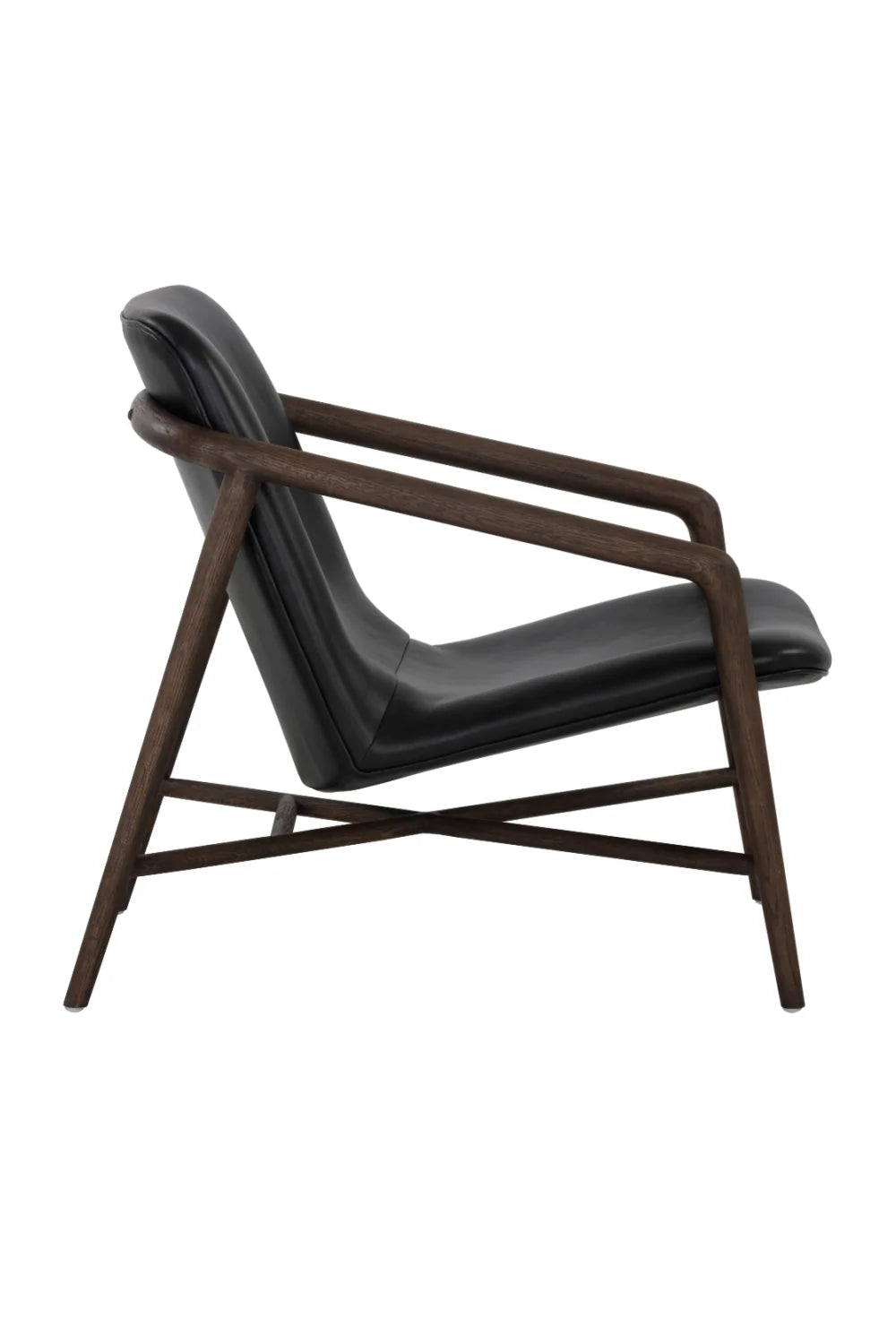 Luxury Black Leather Oak Lounge Chair European Style for Villa