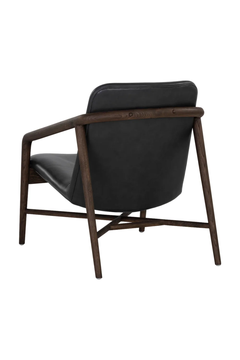 Luxury Black Leather Oak Lounge Chair European Style for Villa