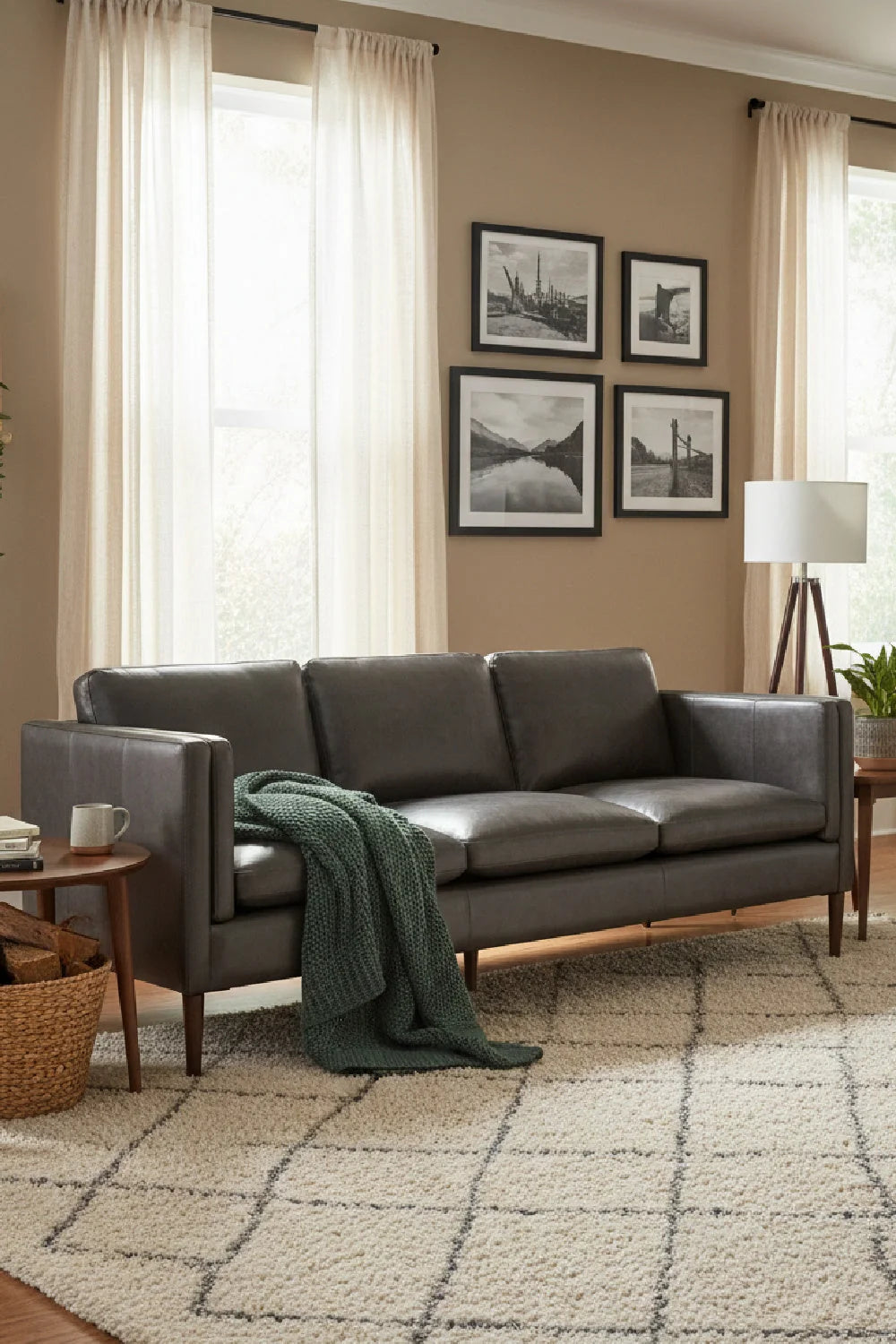 Luxury Black Leather Sofa Modern Italian Style for Villa