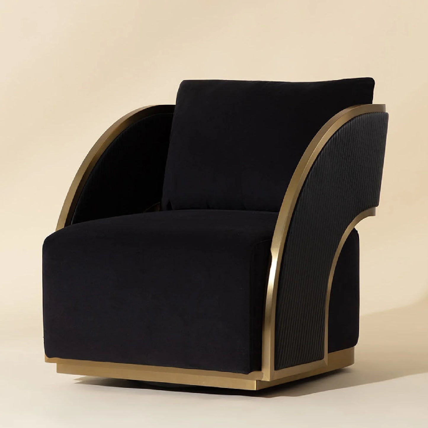 Luxury Black Leather Swivel Lounge Chair European Style for Villa