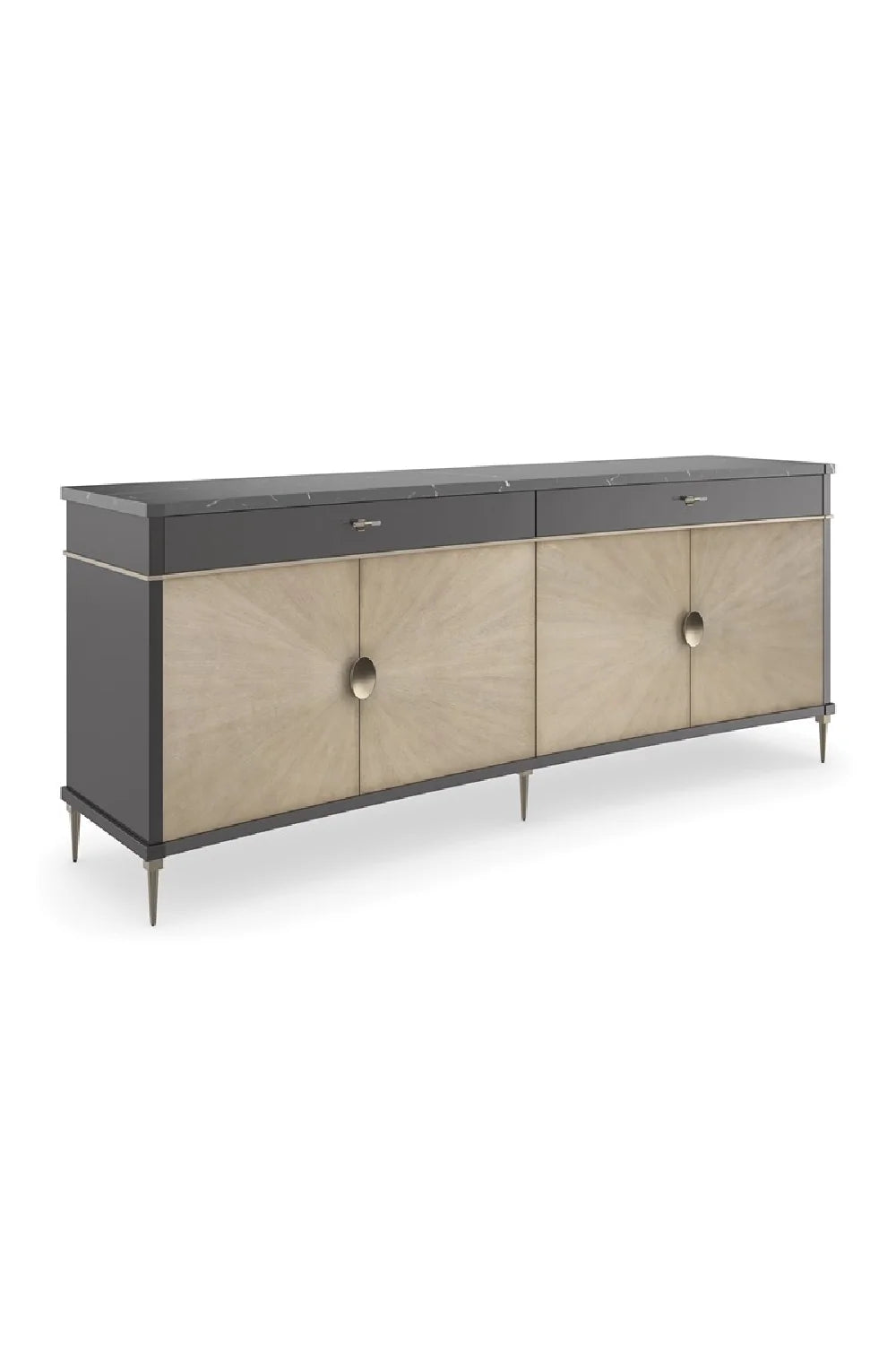 Luxury Black Marble 4-Door Sideboard European Style for Villa