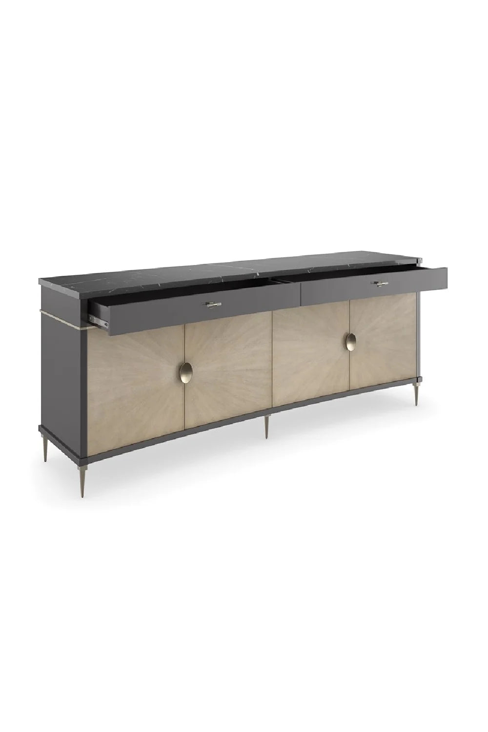 Luxury Black Marble 4-Door Sideboard European Style for Villa