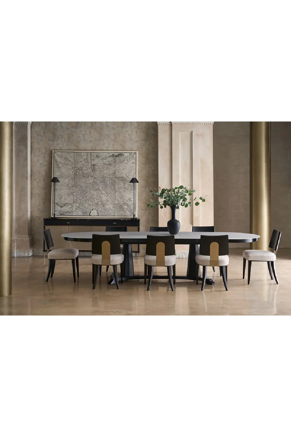 Luxury Black Marble 4-Door Sideboard European Style for Villa