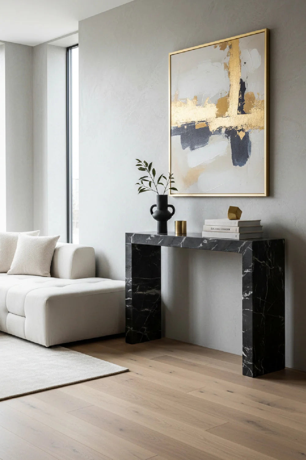 Luxury Black Marble Console Table Modern Italian Style for Villa