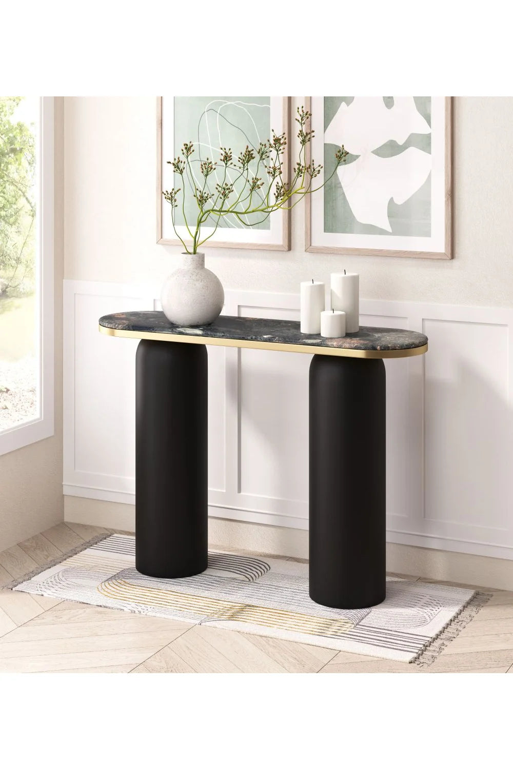 Luxury Black Marble Console Table Modern Italian Style for Villa