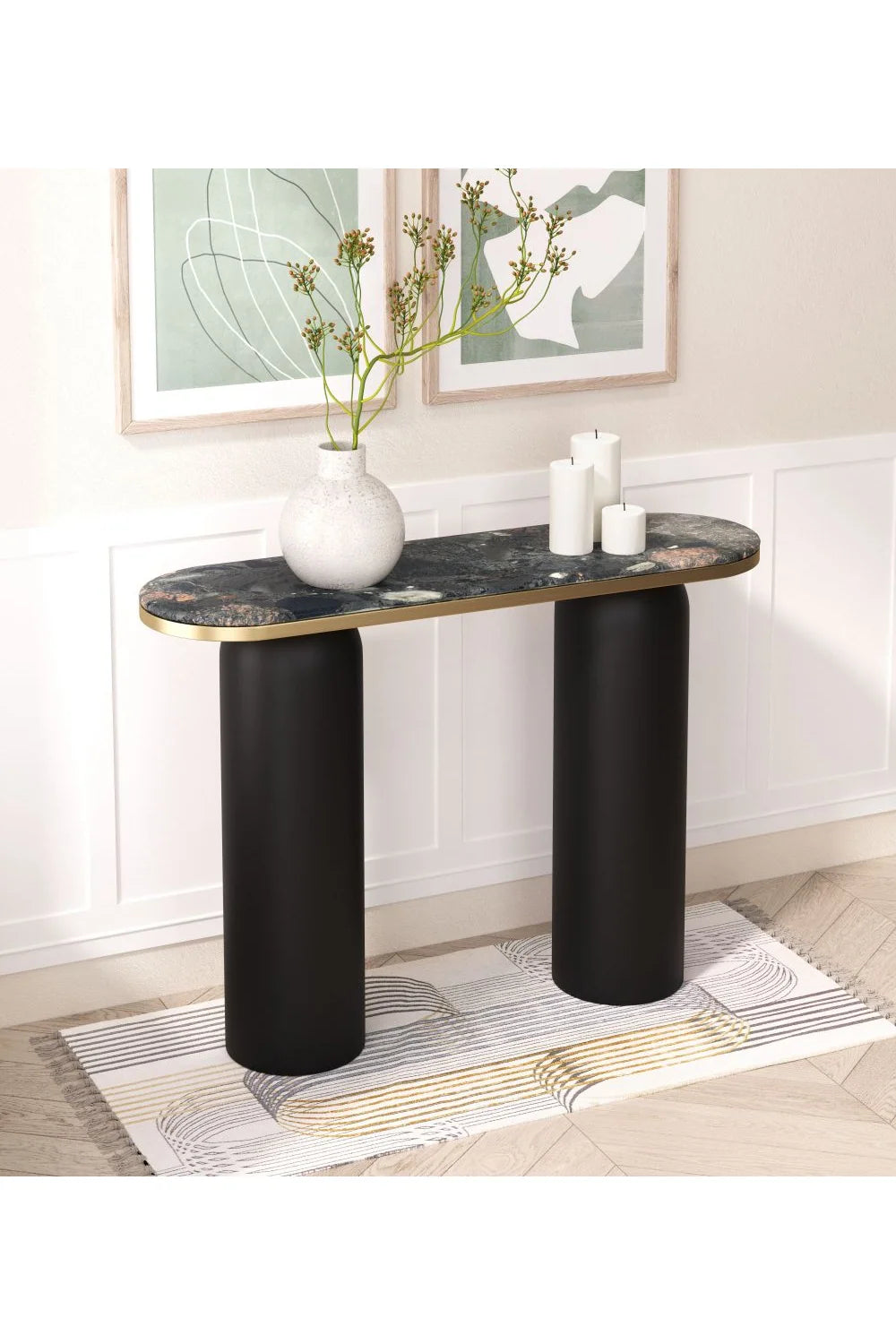 Luxury Black Marble Console Table Modern Italian Style for Villa