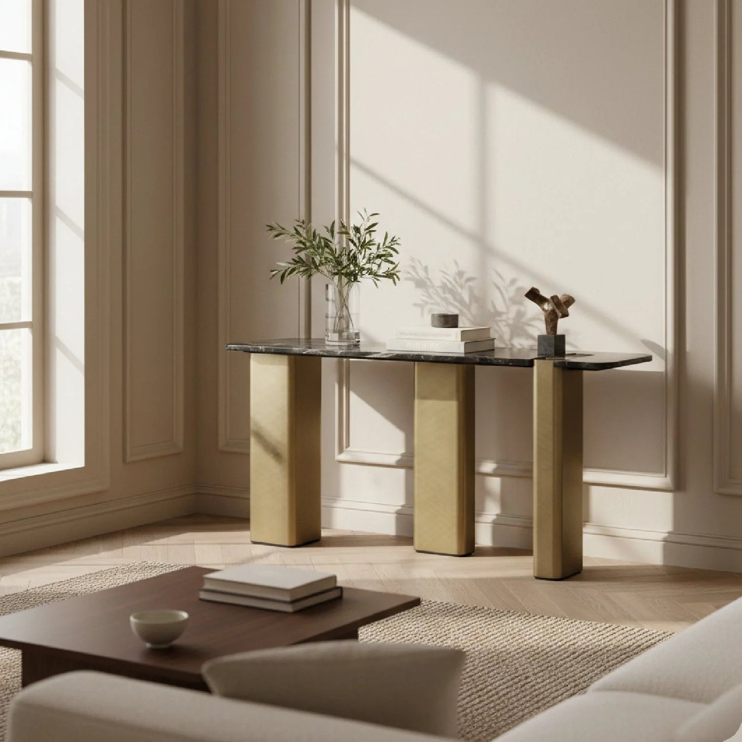 Luxury Black Marble Console Table Modern Italian Style for Villa