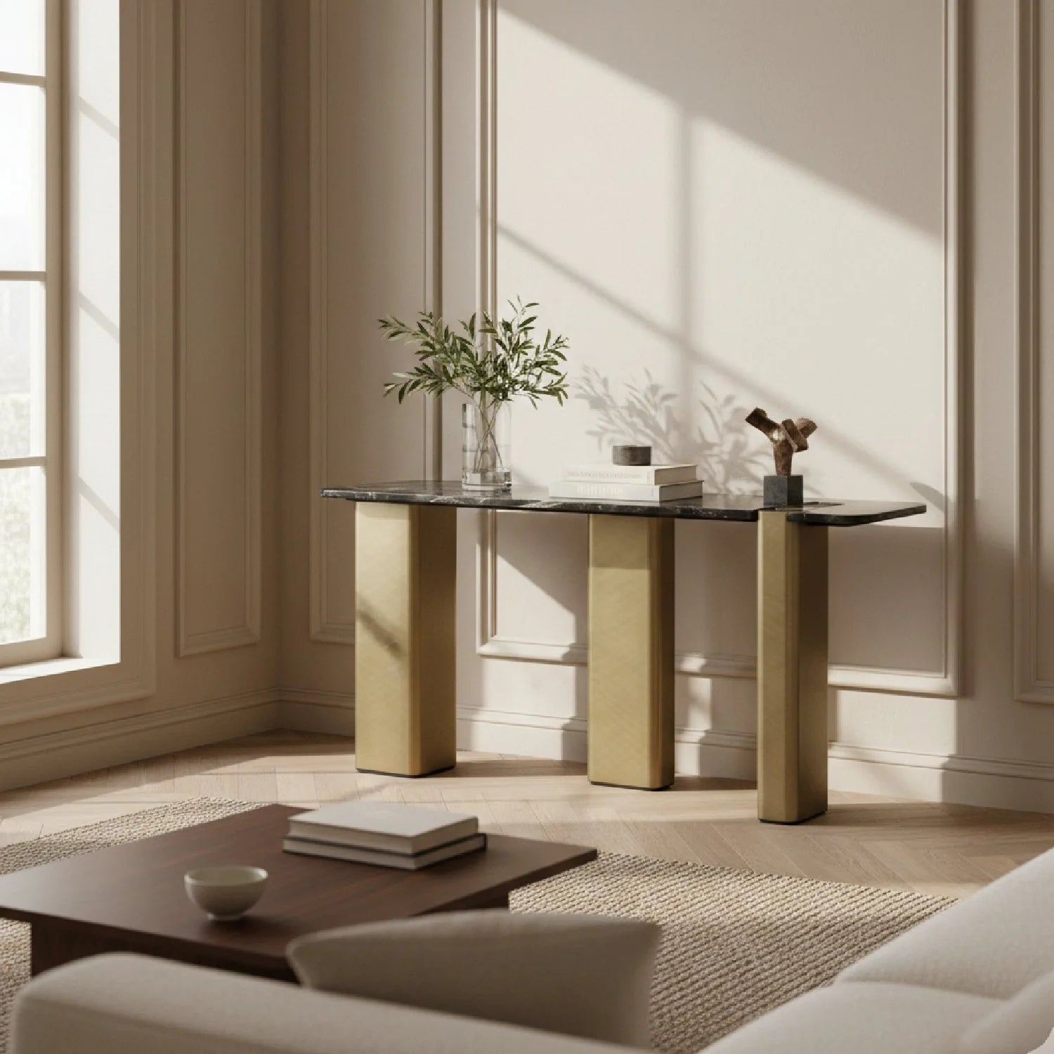 Luxury Black Marble Console Table Modern Italian Style for Villa