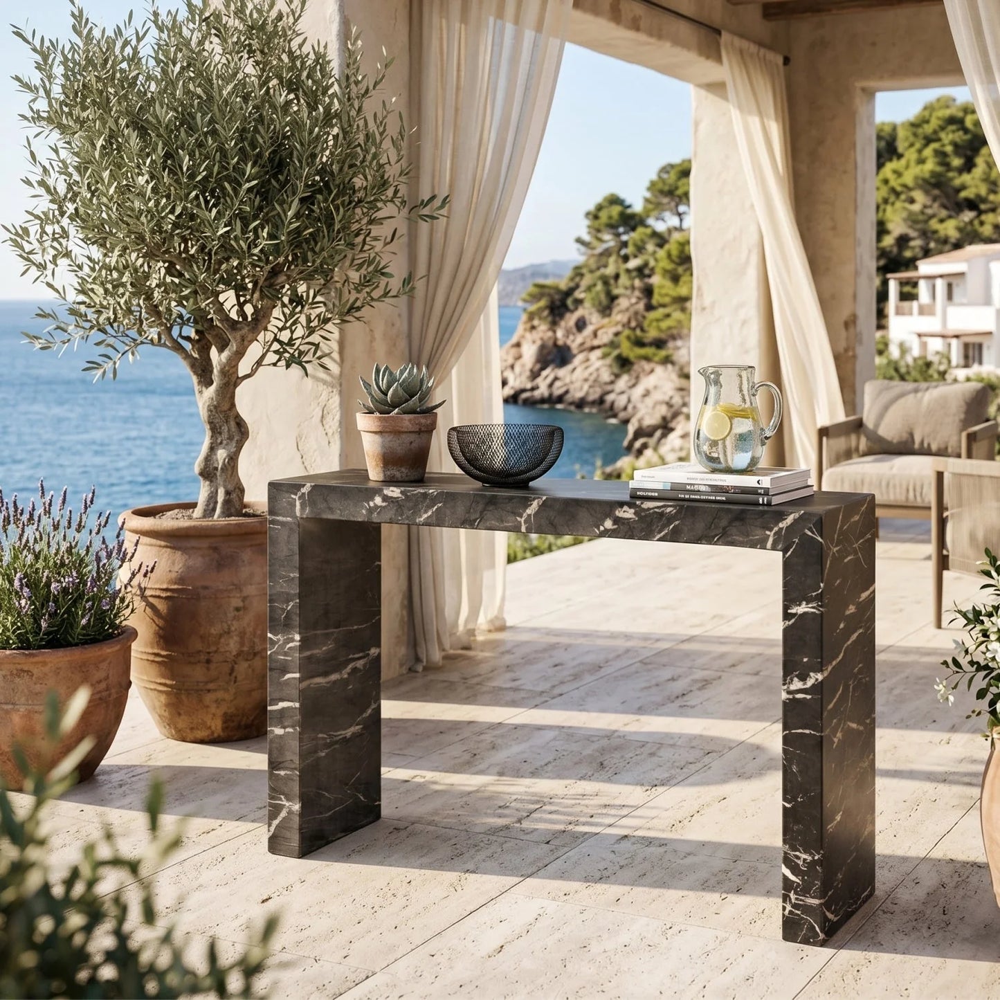 Luxury Black Marble Console Table Modern Italian Style for Villa