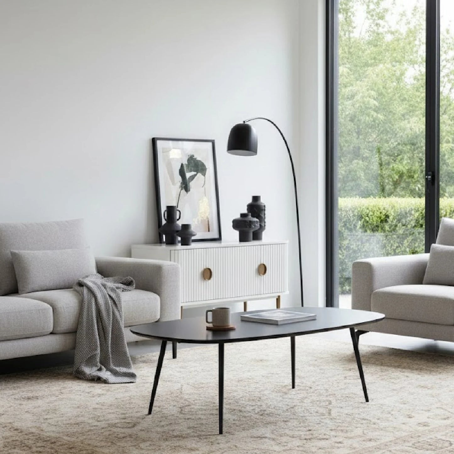 Luxury Black Marble Freeform Coffee Table Modern Italian Style for Villa