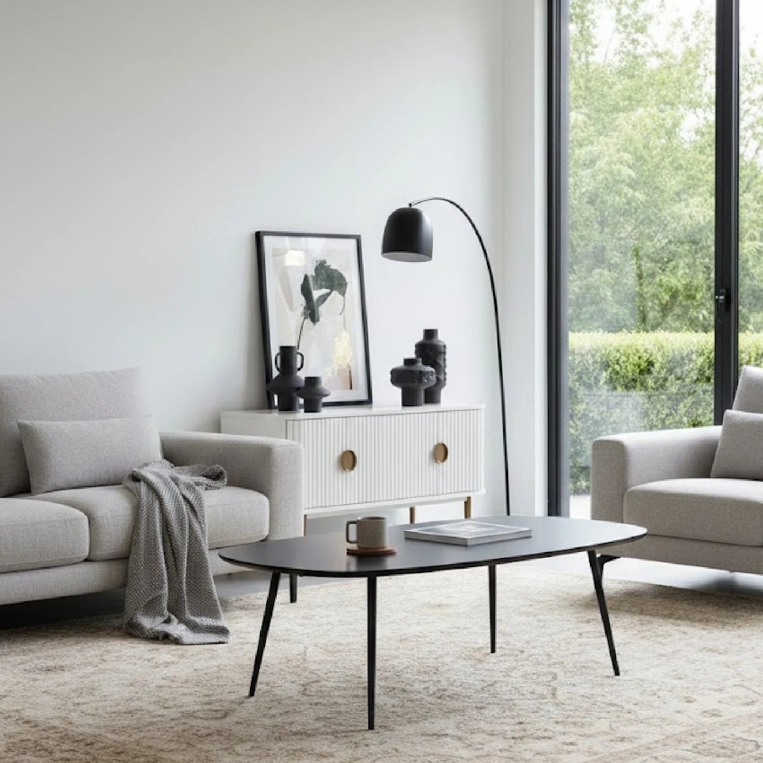 Luxury Black Marble Freeform Coffee Table Modern Italian Style for Villa