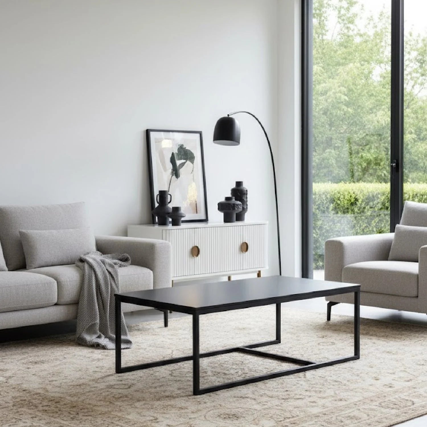 Luxury Black Marble Rectangular Coffee Table Modern Italian Style for Villa