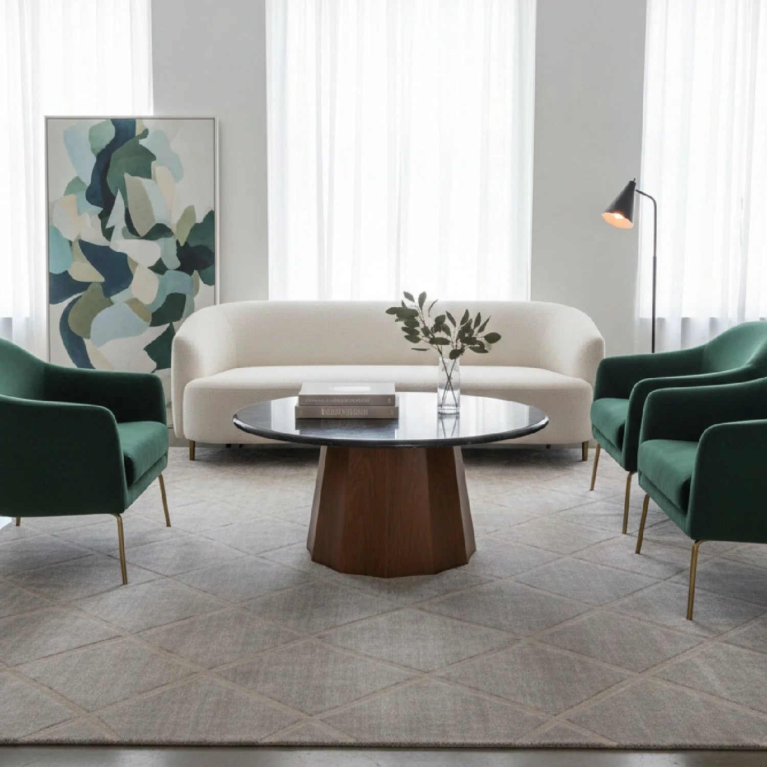 Luxury Black Marble Round Coffee Table Modern Italian Style for Villa