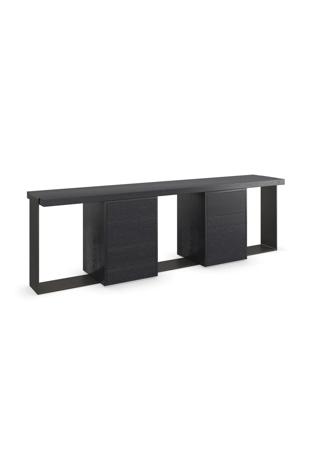 Luxury Black Matte 6-Drawer Media Unit Modern Italian Style for Villa