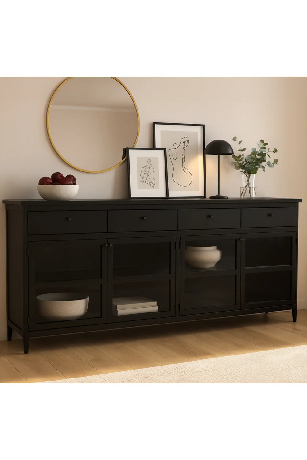 Luxury Black Metal 4-Door Sideboard European Style for Villa