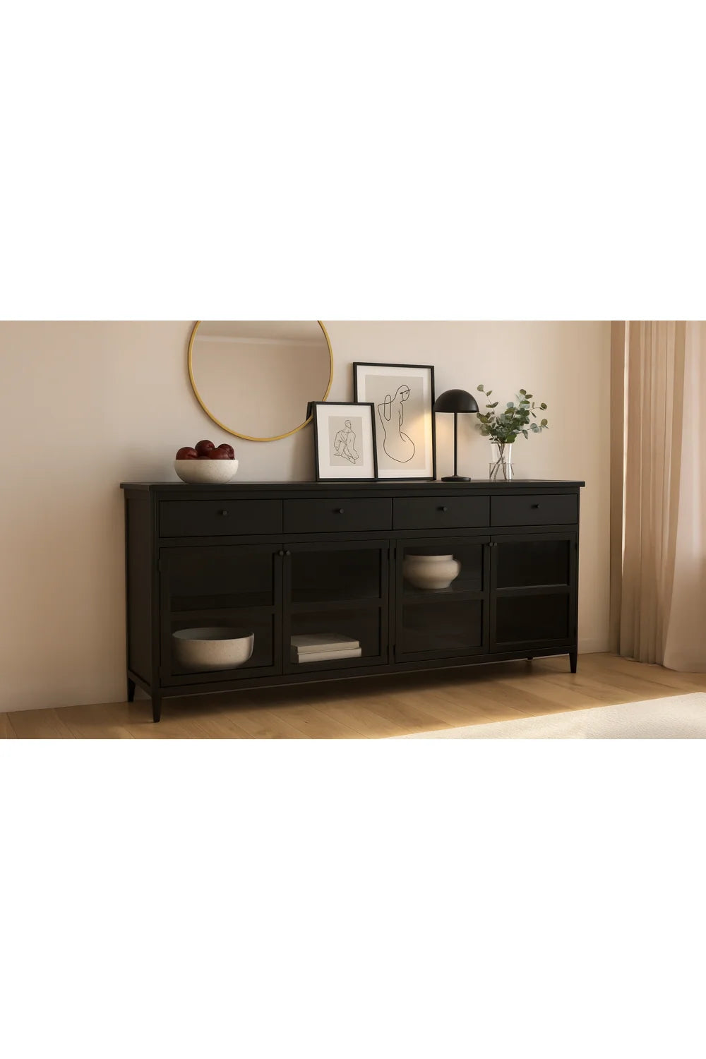 Luxury Black Metal 4-Door Sideboard European Style for Villa