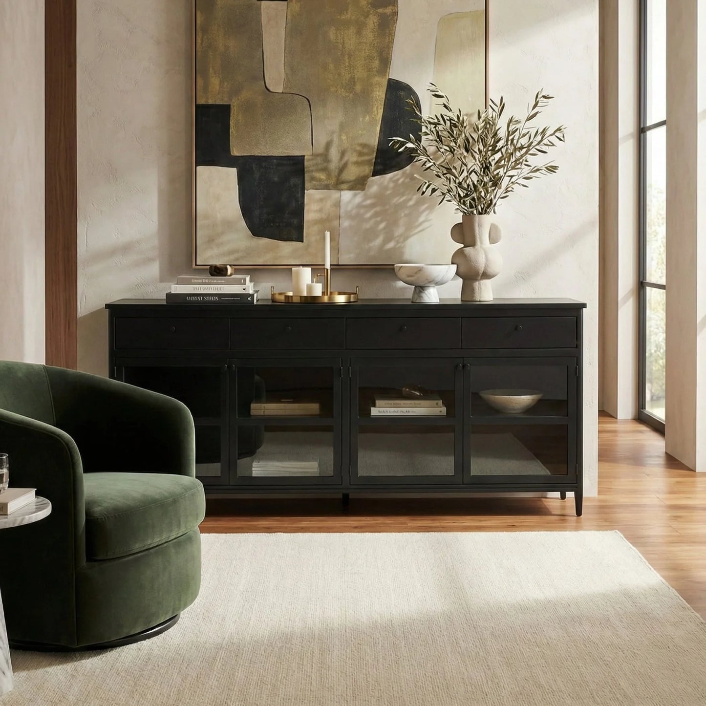 Luxury Black Metal 4-Door Sideboard European Style for Villa