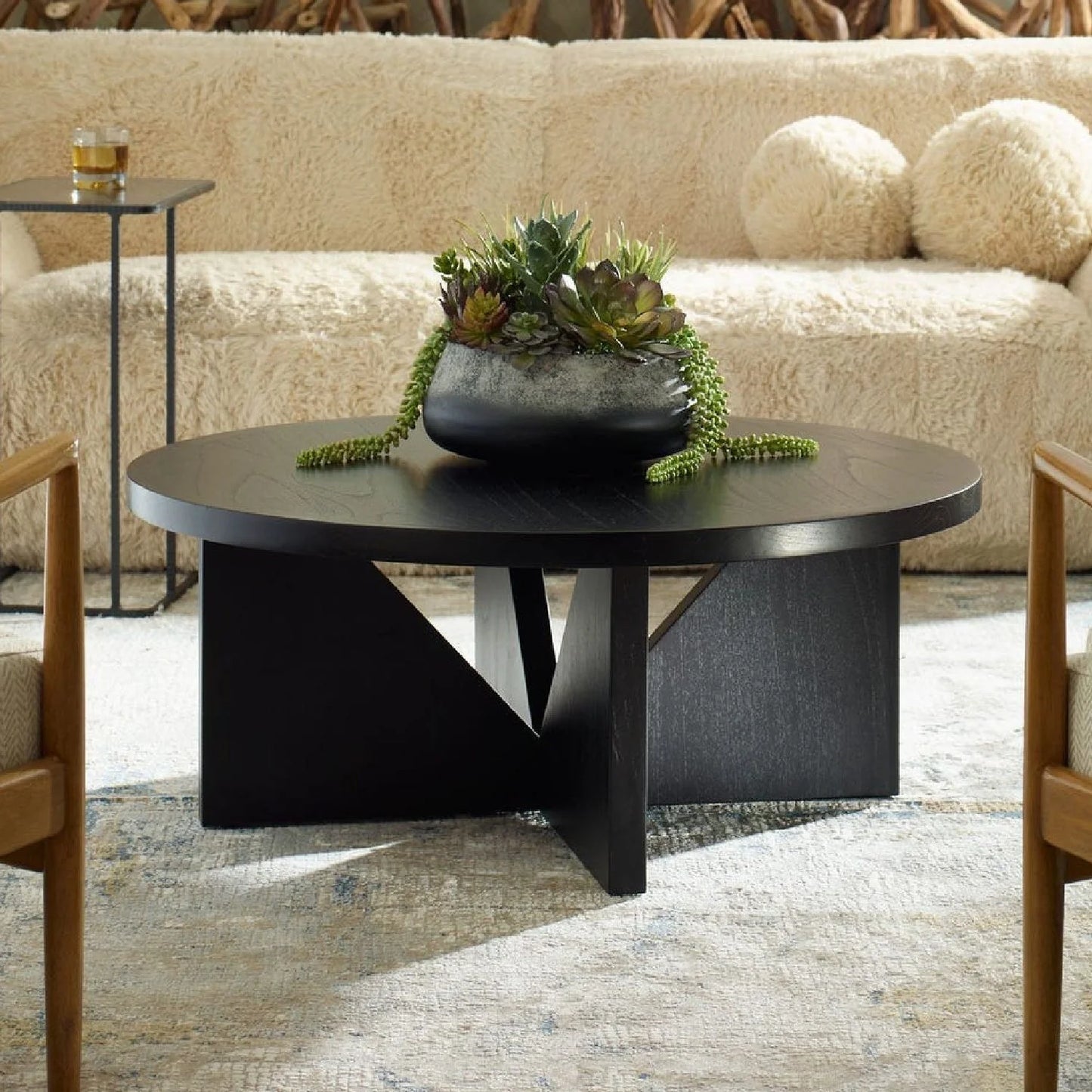 Luxury Black Mindi Veneer Coffee Table Modern Italian Style for Villa