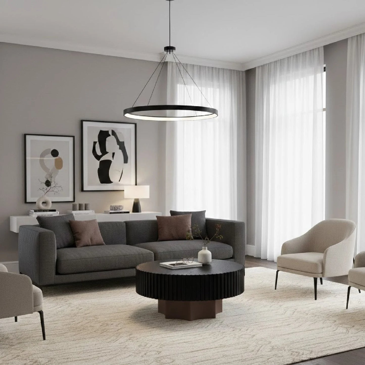 Luxury Black Mirror Round Coffee Table Modern Italian Style for Villa