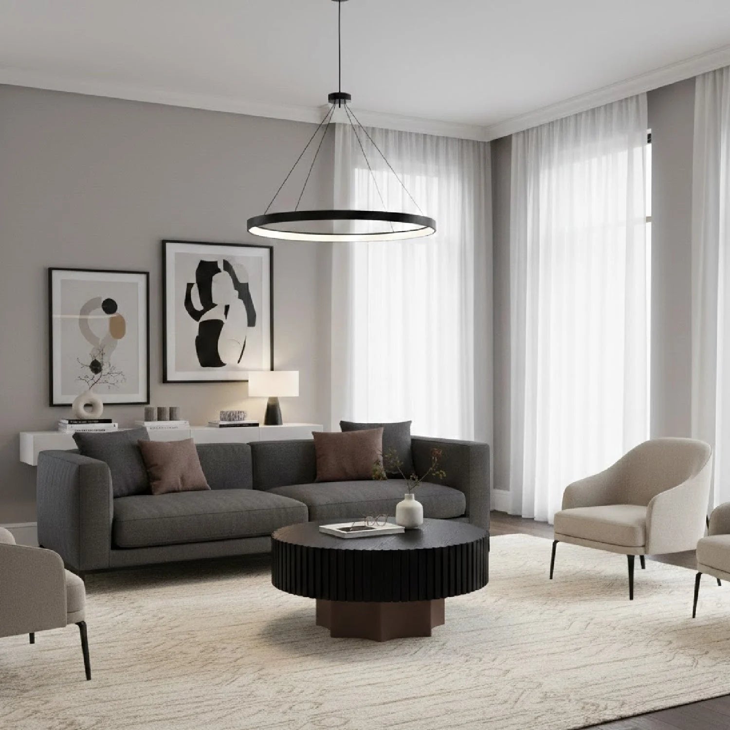 Luxury Black Mirror Round Coffee Table Modern Italian Style for Villa