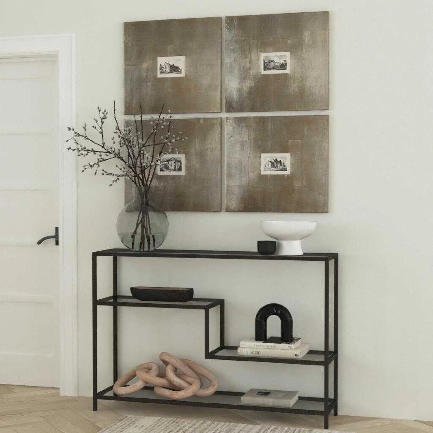 Luxury Black Multilayered Glass Console Table Modern Italian Style for Villa