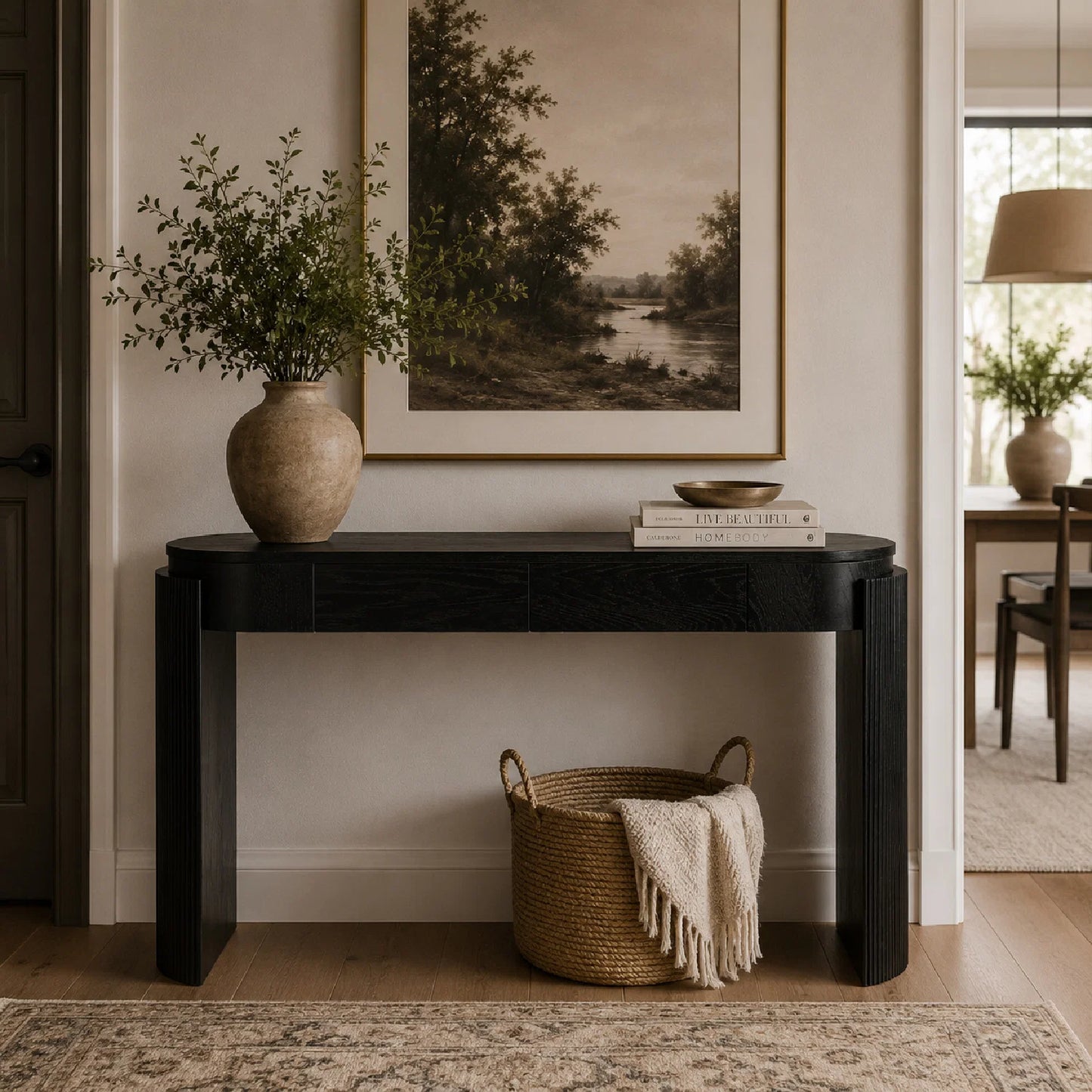 Luxury Black Natural Wood Console Table Modern Italian Style for Villa
