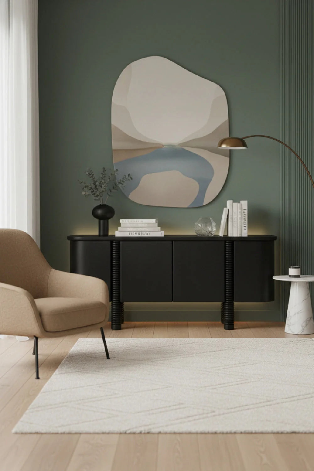 Luxury Black Oak 4-Door Sideboard European Style for Villa