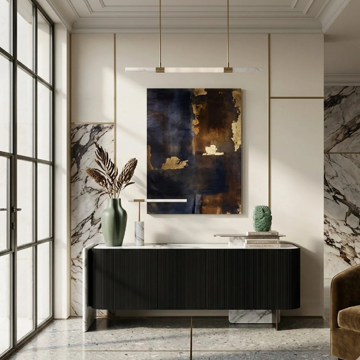 Luxury Black Oak 4-Door Sideboard European Style for Villa
