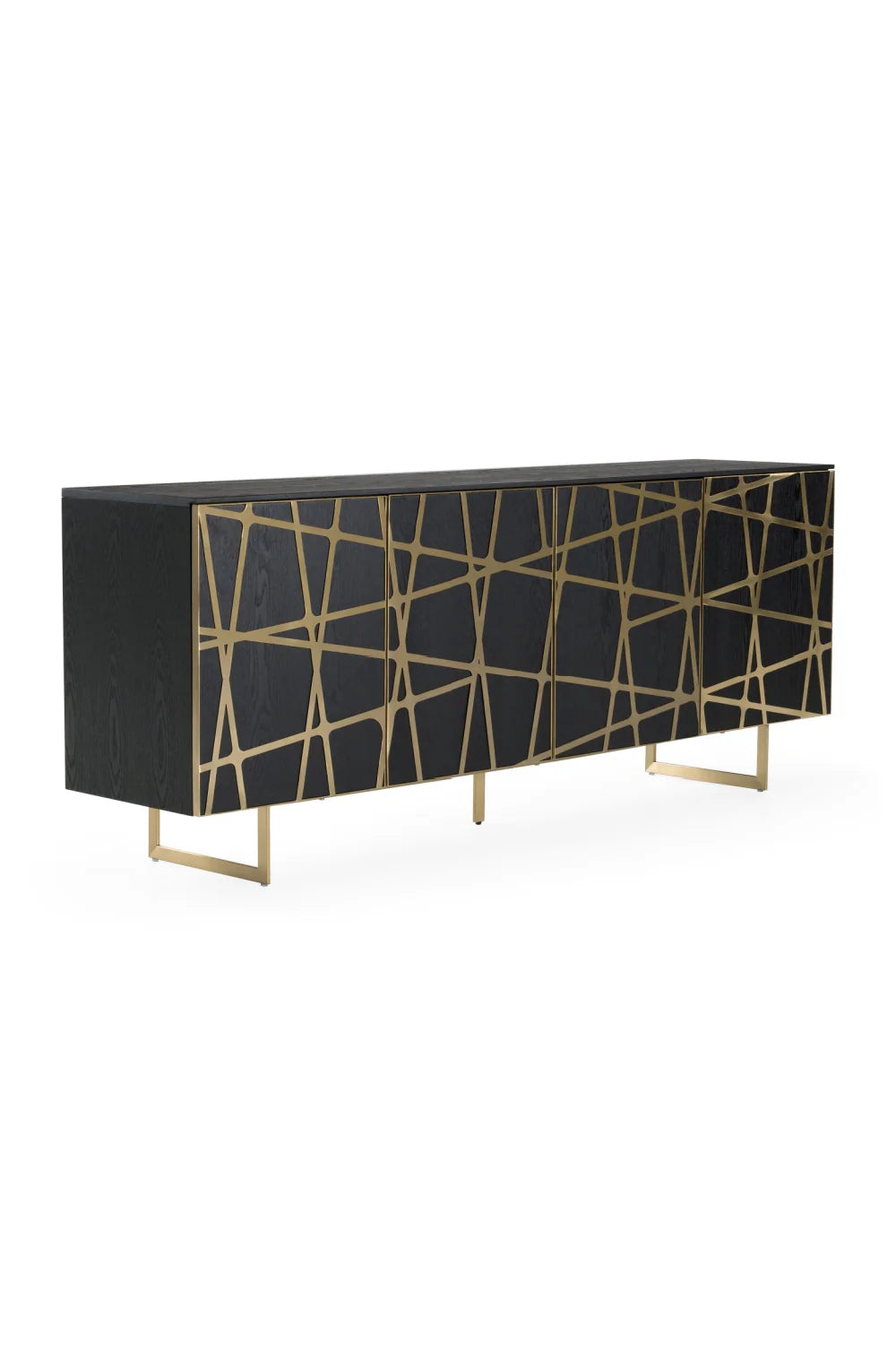 Luxury Black Oak 4-Door Sideboard European Style for Villa