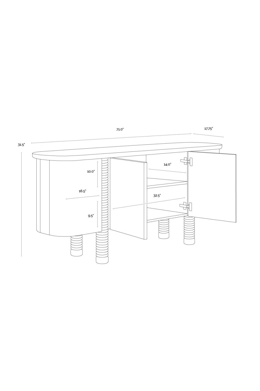 Luxury Black Oak 4-Door Sideboard European Style for Villa