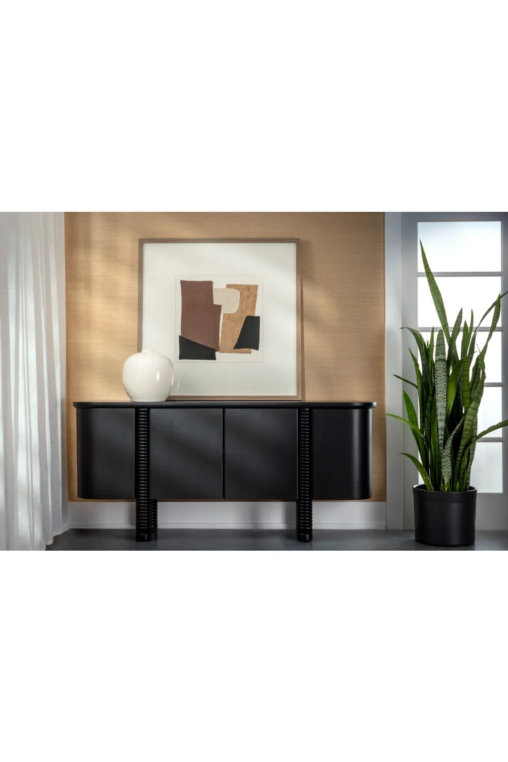 Luxury Black Oak 4-Door Sideboard European Style for Villa