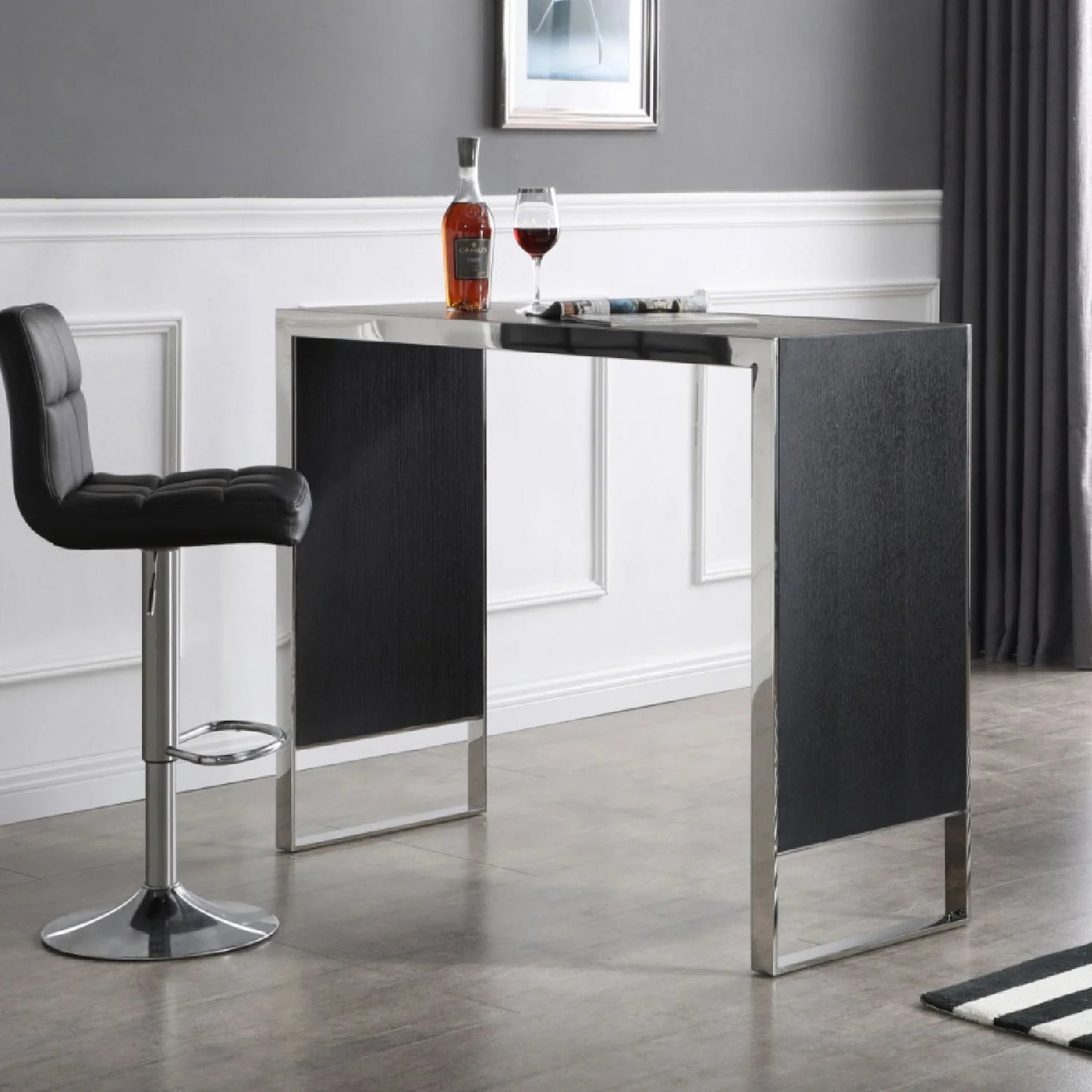 Luxury Black Oak Rectangular Bar Table Modern Italian Style for Villa