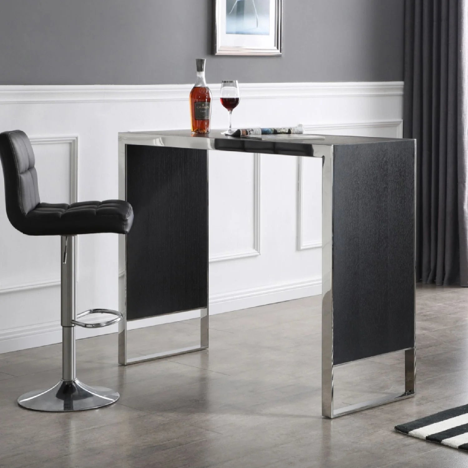 Luxury Black Oak Rectangular Bar Table Modern Italian Style for Villa